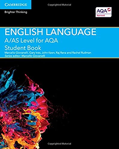 Textbook cover for A/AS Level English Language AQA, with abstract art.