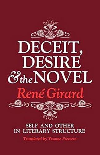 Red book cover with ornate white designs and title "Deceit, Desire & the Novel.