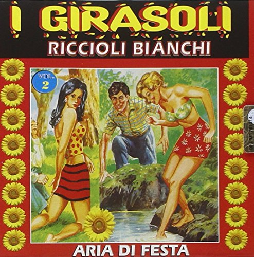 CD cover with illustrated scene of people near water and sunflowers.