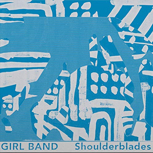 Blue album cover for Girl Band’s “Shoulderblades” with abstract white shapes.