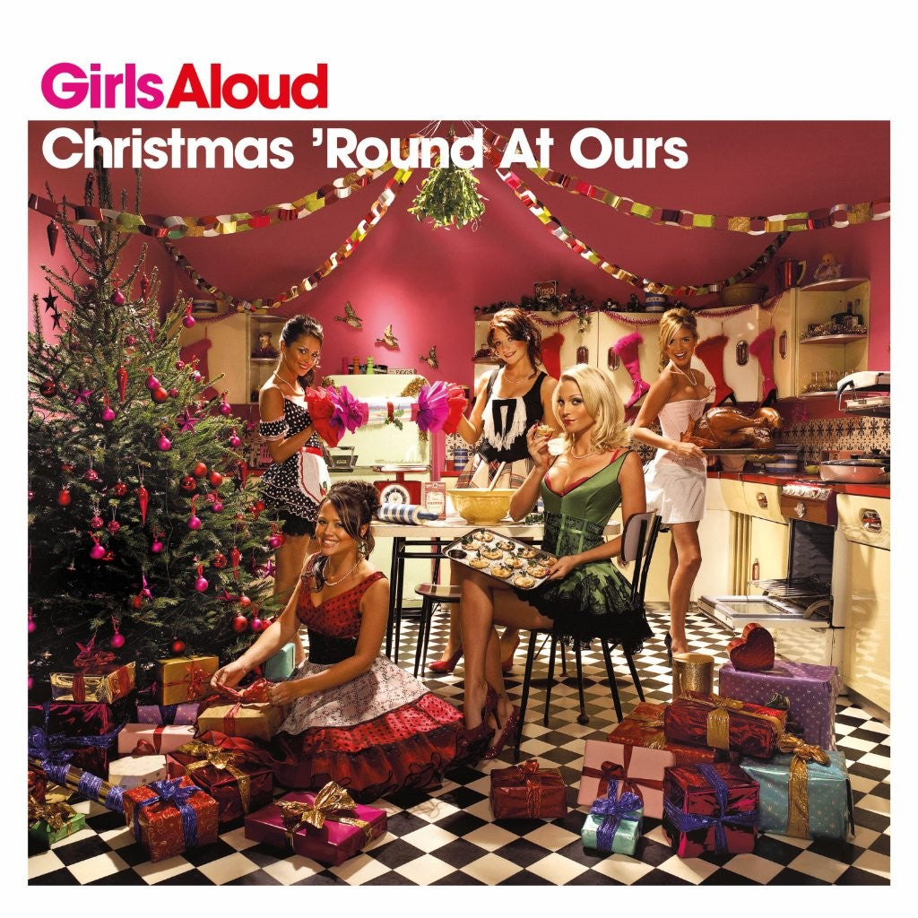 Girls Aloud album cover, Christmas scene with band members in a kitchen.