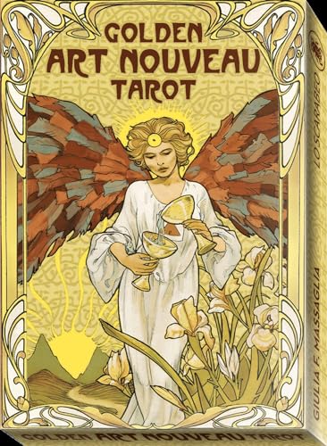 Art Nouveau tarot box featuring a woman with wings and flowers.