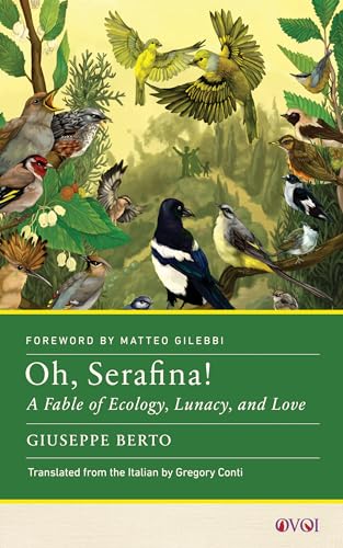 Book cover with illustrated birds and green title text: "Oh, Serafina!".