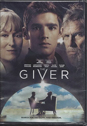 DVD cover for "The Giver" featuring Jeff Bridges, Meryl Streep, and Brenton Thwaites.