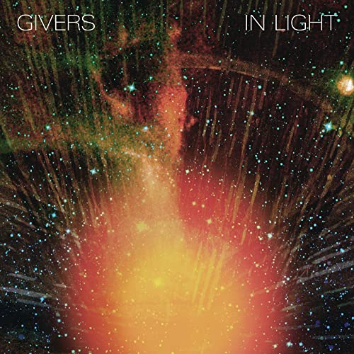 CD cover for “Givers - In Light” with abstract, fiery nebula imagery.