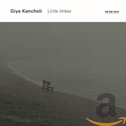 CD cover for Giya Kancheli’s “Little Imber” featuring a lone chair on a beach.