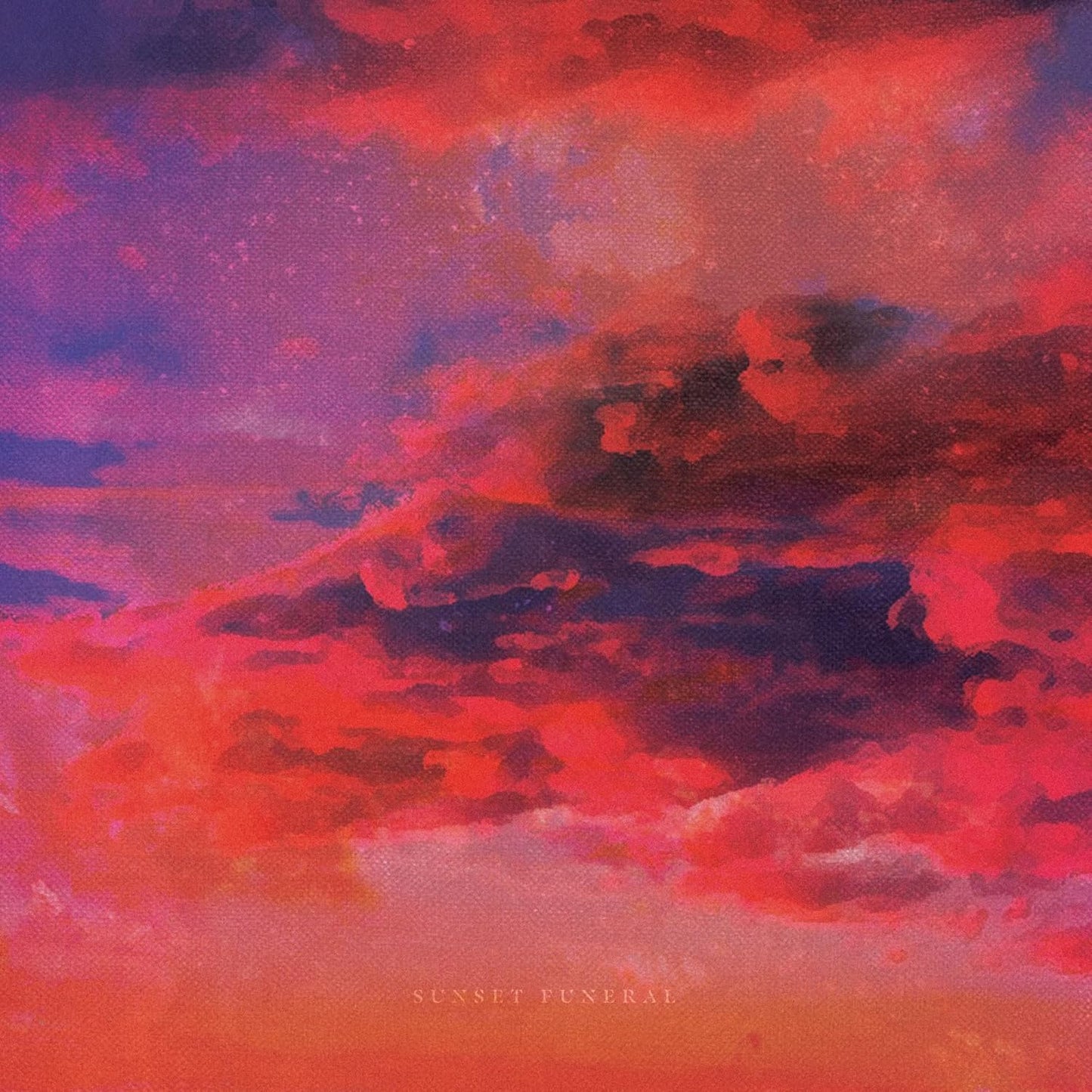 CD cover with a textured, fiery red and purple sunset cloudscape.
