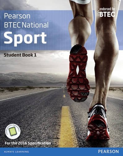 Textbook cover showing a runner's legs on a road with title BTEC National Sport.
