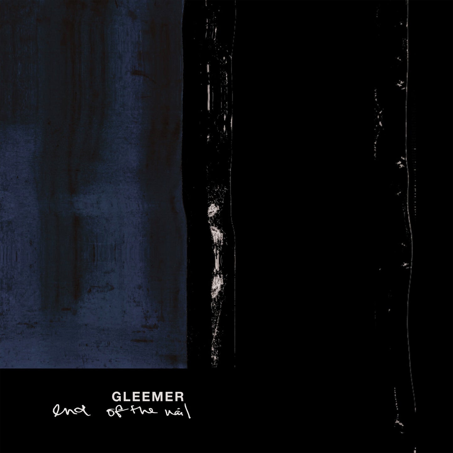 Album cover with dark blue and black vertical abstract textures and white text below.