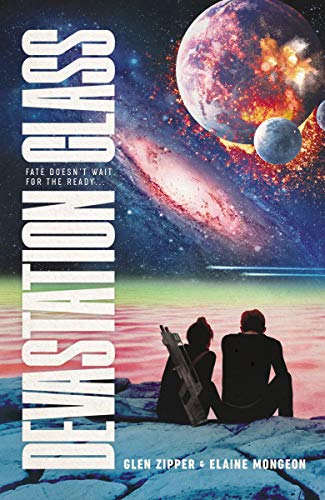 Book cover: couple silhouetted against space, planets, and fiery destruction.