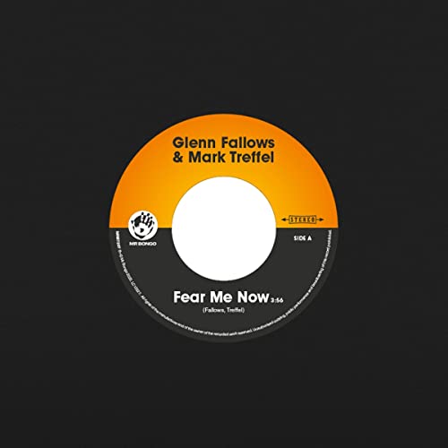Orange and black 7-inch vinyl record label with "Fear Me Now" text.
