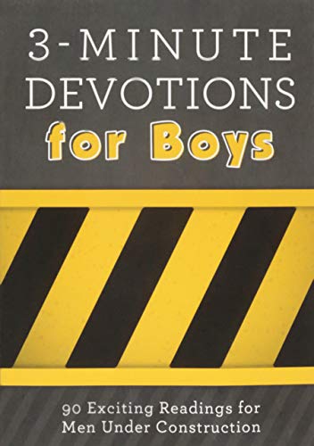 Book cover: "3-Minute Devotions for Boys" with yellow and black stripes.