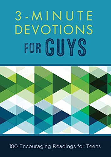 Book cover: "3-Minute Devotions for Guys" with geometric pattern.