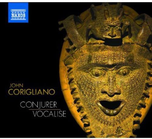 CD cover featuring a detailed, golden, expressive mask against a black background.