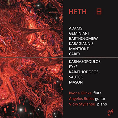CD cover featuring abstract red patterns on black with text listing composers and performers.