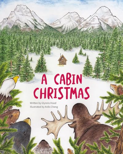 Painted book cover depicting a snowy cabin scene with animals and mountains.