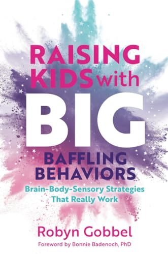 Book cover titled Raising Kids with Big Baffling Behaviors against a colorful powder burst background.