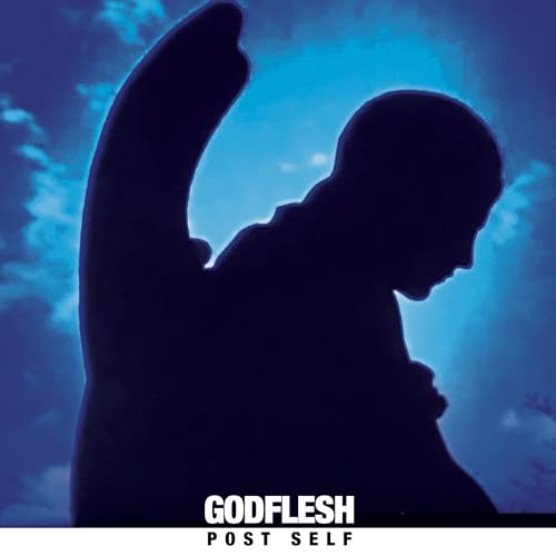Silhouetted figure against a blurred blue background with album title "Godflesh".