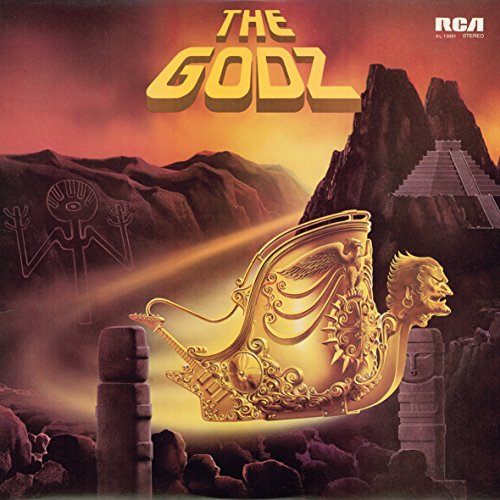 Album cover for “The Godz” featuring surreal landscape and golden imagery.