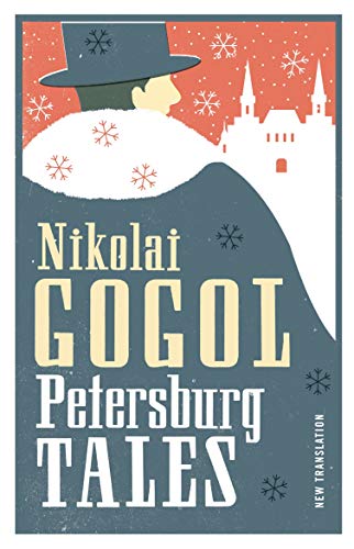 Book cover: illustrated portrait of Nikolai Gogol with snowy cityscape.