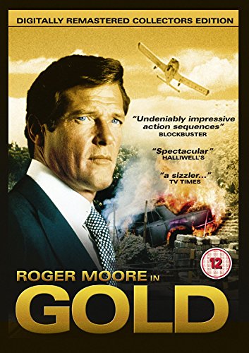 DVD cover for "Gold" featuring Roger Moore, an airplane, and an explosion.