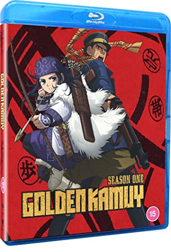 Golden Kamuy Season 1 Blu-ray cover featuring two anime characters with weapons.