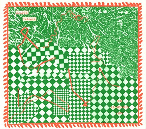 CD cover with green and white checkerboard, abstract lines, and red border.