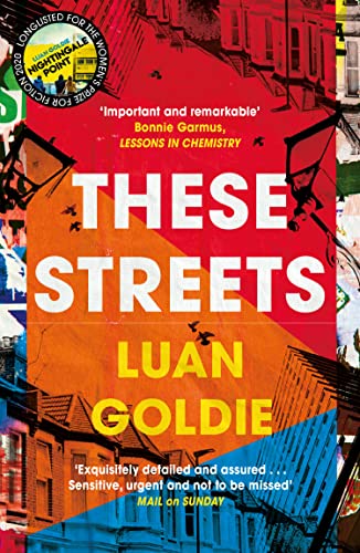 Book cover for “These Streets” by Luan Goldie, with city illustrations.