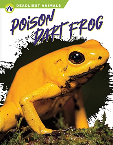 Bright yellow poison dart frog on green moss, book cover.