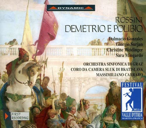 CD cover for Rossini’s “Demetrio e Polibio” opera, featuring historical figures.