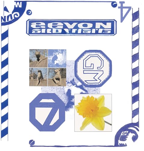 CD cover with collage of photos, flowers, and geometric shapes in blue.