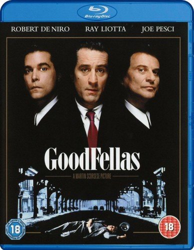 Goodfellas" Blu-ray cover featuring Robert De Niro, Ray Liotta, and Joe Pesci.