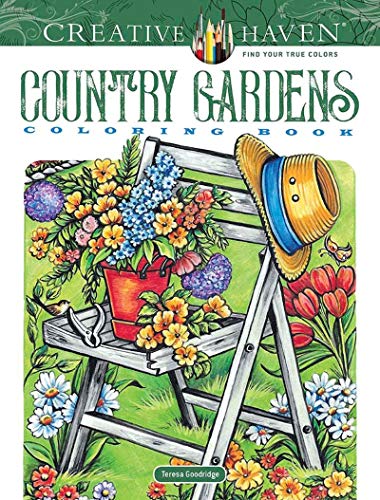 Coloring book cover featuring a garden chair with a flower pot and straw hat.