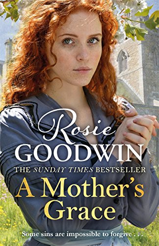 Book cover showing a red-haired woman in a grey dress before a stone church.