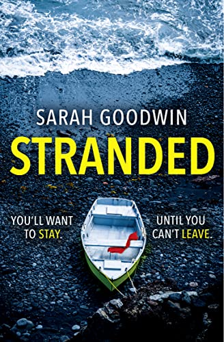 Book cover: "Stranded" by Sarah Goodwin, showing a small boat on a rocky beach.