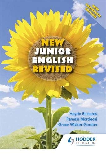 Textbook cover, “New Junior English Revised,” with a sunflower image.