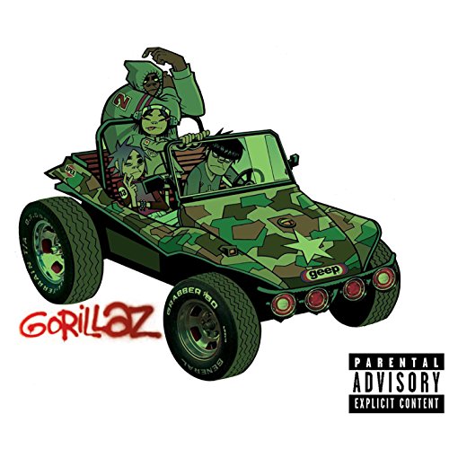 FourSH Four cartoon characters in a camouflage jeep on a white background.