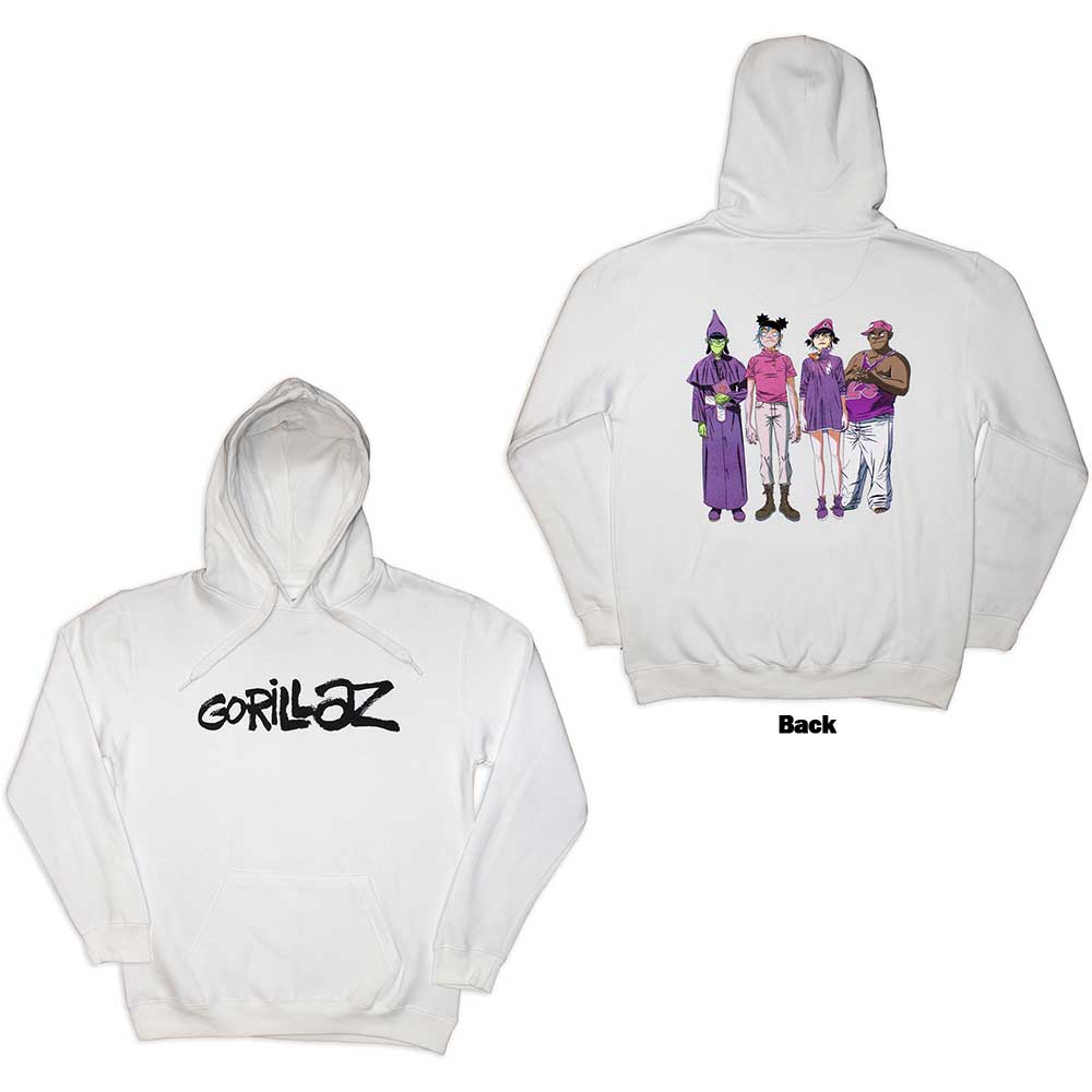 Dark pullover hoodie with Gorillaz “Cracker Island” design on the back, size XX-Large.