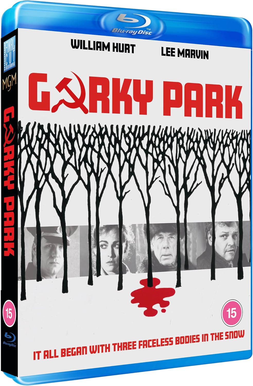 Gorky Park" Blu-ray cover with silhouetted trees, faces, and a red stain.