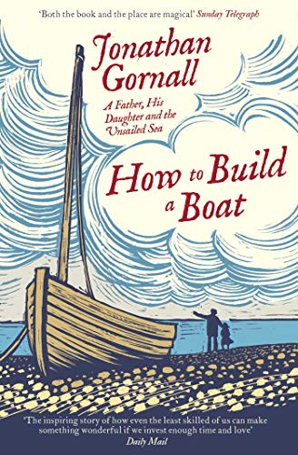 Book cover: boat illustration, father and daughter silhouetted on a beach.