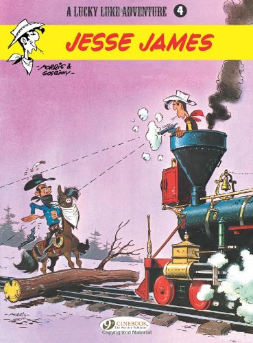 Lucky Luke comic cover featuring a cowboy, train robbery, and smoke.