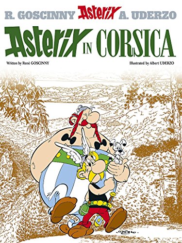 Asterix and Obelix cartoon cover, Corsica album, illustrated style.
