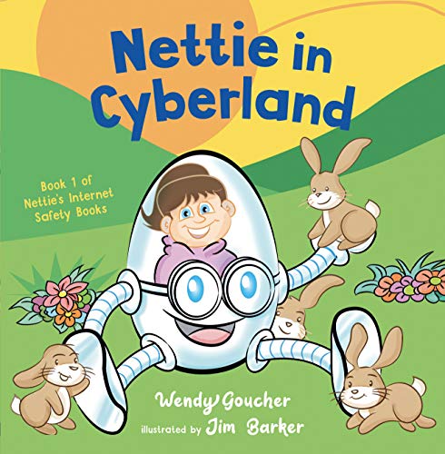 Book cover with a girl inside a robot, surrounded by bunnies.