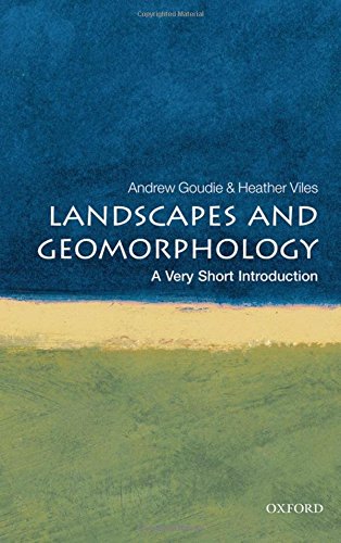 Book cover: "Landscapes and Geomorphology" with blue and gold textured background.