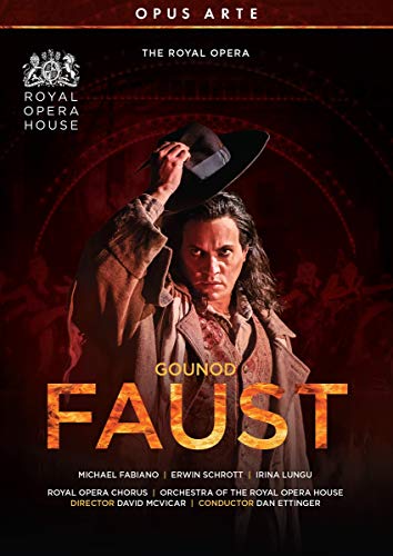 DVD cover for Gounod’s Faust, featuring a man in a coat and hat.