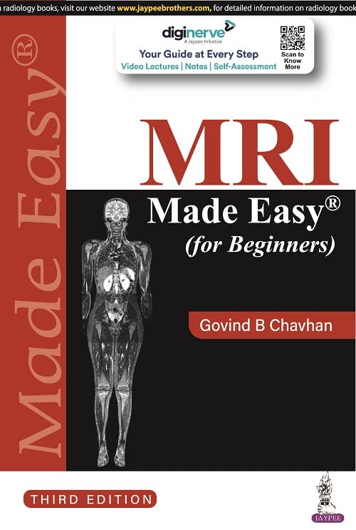 Book cover: “MRI Made Easy (for Beginners)” with human anatomy illustration.