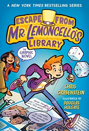 Graphic novel cover featuring a boy running across game board tiles with dice floating.