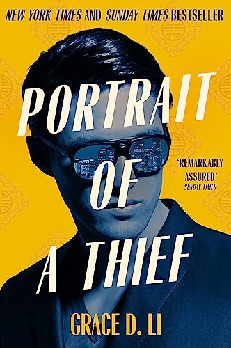 Book cover: man in sunglasses, city reflected, bold yellow background.