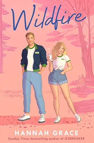 Book cover illustration featuring a man and woman standing against a pink forest background.