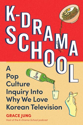 Book cover with bold text, ramen, soju, and a hand gesture illustration.